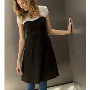 Anthropologie Moth Small Gray Wool Acrylic Sweater Dress Short Sleeve Bow S Sm